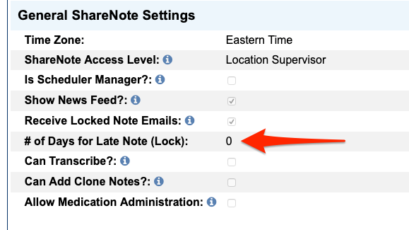 Image shows the General ShareNote Settings options. 